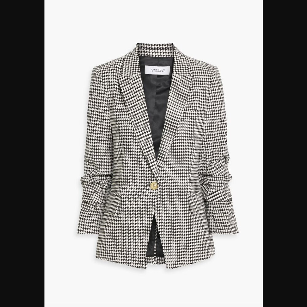 NWOT DEREK LAM 10 CROSBY Ruched houndstooth cotton-blend tweed blazer